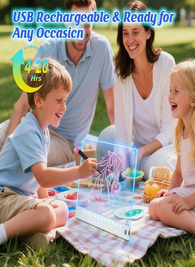Yecuip Rechargeable LED Drawing Board for Kids with Tracing Pages, Lumi Board Magnetic Light Up Acrylic Dry Erase Board, LED Note Board with 4 Magnets, Valentines Day Gifts Toy for Kids/Girls - Image 3